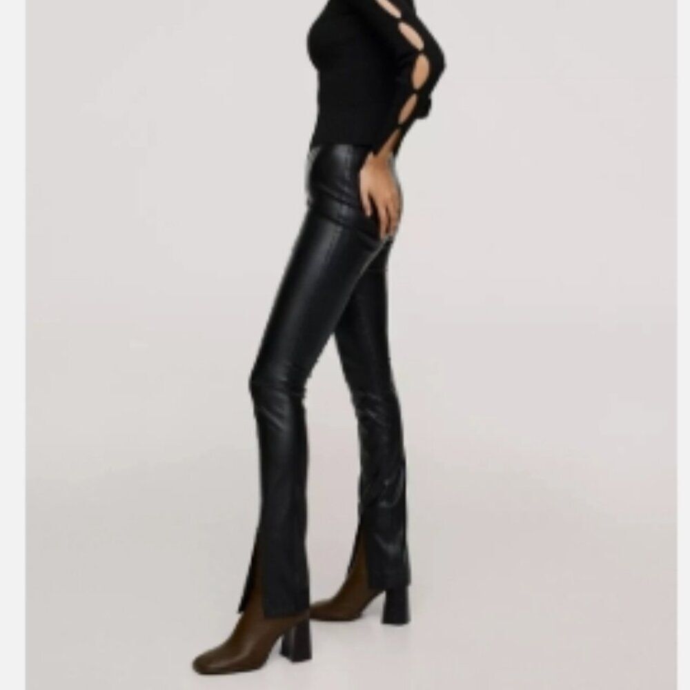 MANGO Women's Leather-Effect Leggings with Split Hems Size S